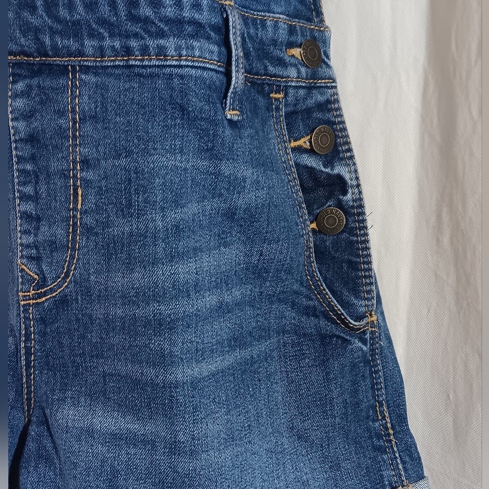 Old Navy Womens Medium Blue Jean Shortall Denim Shorts Bib Overall Cuffed - Picture 6 of 14